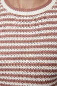 Kadın Moda Şık Bisiklet Yaka Standart Kol Crop Çizgili Triko Kazak - 4