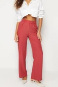 Kadın Yeni Moda Geniş Paça Uzun Boy Dokuma Düz Kesim Pantolon - 4