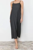 Yeni Regular Casual Günlük Bürümcük Örme Kare Yaka Askılı Kol A-Line Midi Boy Elbise - 4
