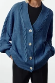 Kadın Moda Şık Regular V Yaka Oversize Geniş Kalıp Triko Hırka - 2