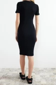 Yeni Slim Casual Günlük Rejenere Kaşkorse Örme Bisiklet Yaka Kısa Kol Bodycone Midi Boy Elbise - 6