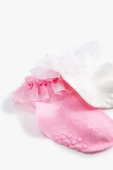 Koton Kız Bebek Kaydırmaz Çorap Tül Aplike Detaylı Pamuklu 2'li - 3