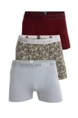 Mercan Erkek Çok Renkli 3'lü Likralı Pamuklu Boxer (GRİ BORDO PERFECTION) - 1