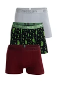Mercan Erkek Çok Renkli 3'lü Likralı Pamuklu Boxer (GRİ BORDO MR. PICKLE) - 1