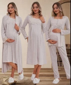Mecit 6172 Bayan Vizon Sabahlık Gecelik Pijama Hamile Lohusa Set - 5