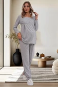 Mecit 6172 Bayan Gri Sabahlıklı Gecelik Pijama Hamile Lohusa Set - 4