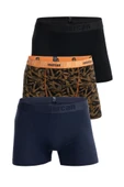 Mercan Erkek Çok Renkli 3'lü Likralı Pamuklu Boxer (SİYAH LACİVERT GEOMETRİK) - 1