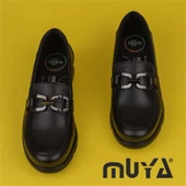 Muya Siyah Geluk Hakiki Deri 6 Noktalı Kadın Comfort Ayakkabı - 7