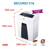 HSM SECURIO C16 Evrak İmha Makinesi / Kağıt Kırpma Makinesi - Düz/şerit kesim 5,8mm- 25lt - 2