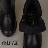 Muya Siyah Hakiki Deri 6 Noktalı Ortopedik Cırtlı Anne Botu thumbnail 6