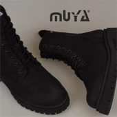 Muya Siyah Kadın Hakiki Nubuk Deri Casual Postal Bot - 5