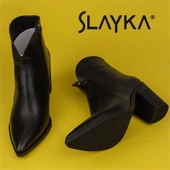 Slayka Siyah Sues Kadın Hakiki Deri Sivri Burun Bot - 7