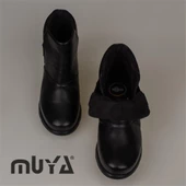 Muya Siyah Hakiki Deri 6 Noktalı Ortopedik Cırtlı Anne Botu thumbnail 5