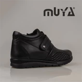 Muya Siyah Kadın Hakiki Deri Lastikli Cırtlı Bot - 5
