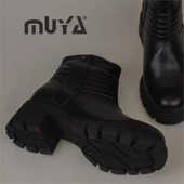 Muya Siyah Kadın Hakiki Deri Oval Bot - 4