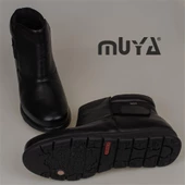 Muya Siyah Hakiki Deri 6 Noktalı Ortopedik Cırtlı Anne Botu thumbnail 4