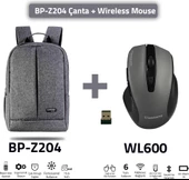 Classone BP-Z204-WL600 Mouse -15.6" Su Geçirmez Kumaş Laptop ,notebook Sırt Çantası Gri+Kablosuz Mou - 1
