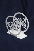 Kelebek Desenli Metal Peçetelik, Dekoratif Peçetelik, Metal Peçetelik, Kelebek Peçetelik Beyaz - 3