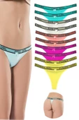 10 Adet Beli Yazılı Pamuk Kadın Tanga String Külot - 5