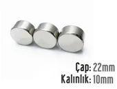 Neodyum Mıknatıs Silindir Çap 22mm , Kalınlık 10mm   ( 2 Adet) - 1