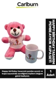 Özel Üretim Doğum Günü Hediye Gift Arkadaş Sevgili Happy Birthday Tasarım Pembe Ayıcık ve Kupa Seti - 1