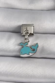 MuI MuI 316L Çelik Gümüş Renk Sallantı Mavi Balina Model Nomination Charm - 1