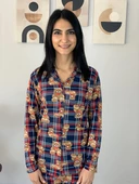 Kadın Teddy Bear Ayıcık Desenli Süet Düğmeli Pijama Takımı (Lacivert-Kırmızı) thumbnail 5