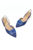 Kadın Karel Mavi Alçak Topuk Arkası Açık Kare Tokalı Sandalet Terlik ( Outlet ) - 4