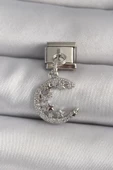 MuI MuI 316L Çelik Gümüş Renk Sallantı Zirkon Taşlı Hilal Model Yıldız Detay Nomination Charm thumbnail 1