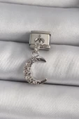 MuI MuI 316L Çelik Gümüş Renk Sallantı Zirkon Taşlı Hilal Model Nomination Charm - 1