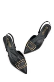 Kadın Karel Siyah Alçak Topuk Arkası Açık Kare Tokalı Sandalet Terlik  ( Outlet ) - 3