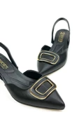 Kadın Karel Siyah Alçak Topuk Arkası Açık Kare Tokalı Sandalet Terlik  ( Outlet ) - 1