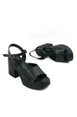 Ken Siyah Tek Bant Topuklu Ortopedik Taban Sandalet ( Outlet ) - 1