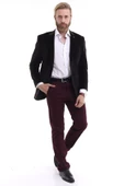 Erkek Kadife Slimfit Ceket Kahve Kendinden Desenli ( Outlet ) - 1
