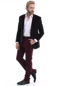 Erkek Kadife Slimfit Ceket Kahve Kendinden Desenli ( Outlet ) - 4