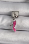 316L Çelik Gümüş Renk Sallantı Pembe Topuklu Ayakkabı Model Nomination Charm - TJ-BC1159 thumbnail 1