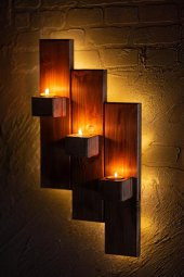 Dekoratif Duvar Süsü Doğal Ahşap Mumluk Hediyelik LED Işıklı Duvar Süsü D-4 - 1