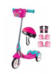 Linda 3 Tekerlekli Frenli Kız Çocuk Scooter Pembe Kask Dizlik Seti Dahil - 1