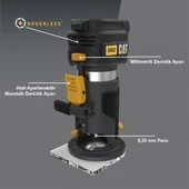CAT DX82B 18Volt Şarjlı Kömürsüz 6mm Devir Ayarlı Profesyonel Avuç İçi El Frezesi Formika Tıraşlama (Akü Dahil Değildir) - 11