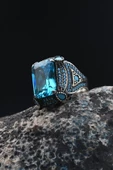 Gümüş Erkek Yüzük Aquamarine (AQUA MARİN) Taşlı 901387 - 3