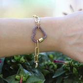 Kalp Apm Zirkon Taşlı Gold Gümüş Bileklik thumbnail 3