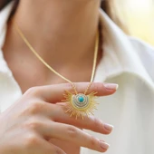 Güneş Model Turkuaz Taşlı Gümüş Kolye thumbnail 3