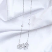 İkili Yonca Zirkon Taşlı Gümüş Kolye thumbnail 3