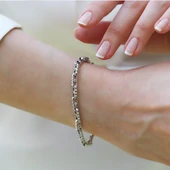 Kareli Taşlı Zincir Gümüş Bileklik thumbnail 3