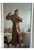Unisex Müslin Bornoz / Sabahlık % 100 Pamuk Bej - 6