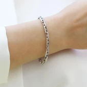 Kareli Taşlı Zincir Gümüş Bileklik thumbnail 2