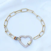 Kalp Apm Zirkon Taşlı Gold Gümüş Bileklik thumbnail 11
