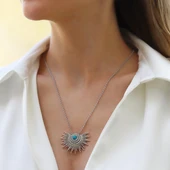 Güneş Model Turkuaz Taşlı Gümüş Kolye thumbnail 5