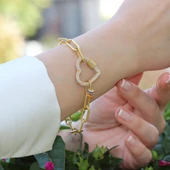 Kalp Apm Zirkon Taşlı Gold Gümüş Bileklik thumbnail 6