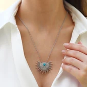 Güneş Model Turkuaz Taşlı Gümüş Kolye thumbnail 6